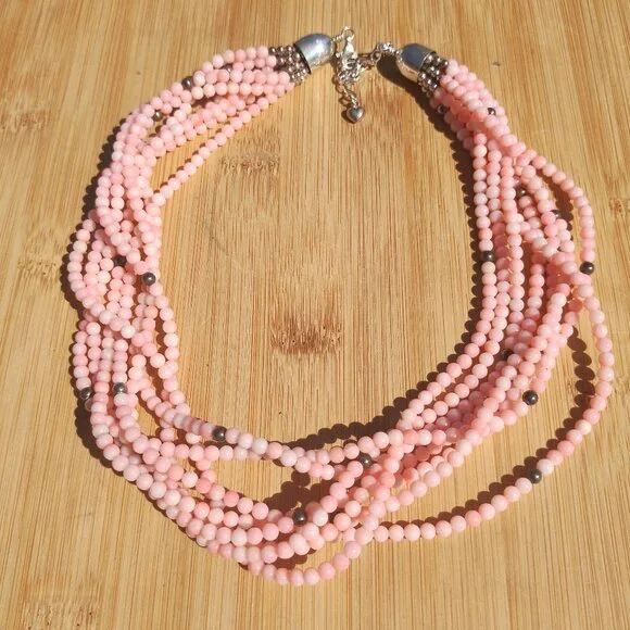 Jay King DTR mine finds 925 Sterling silver Angel Skin Coral 8 strand necklace - Picture 8 of 9